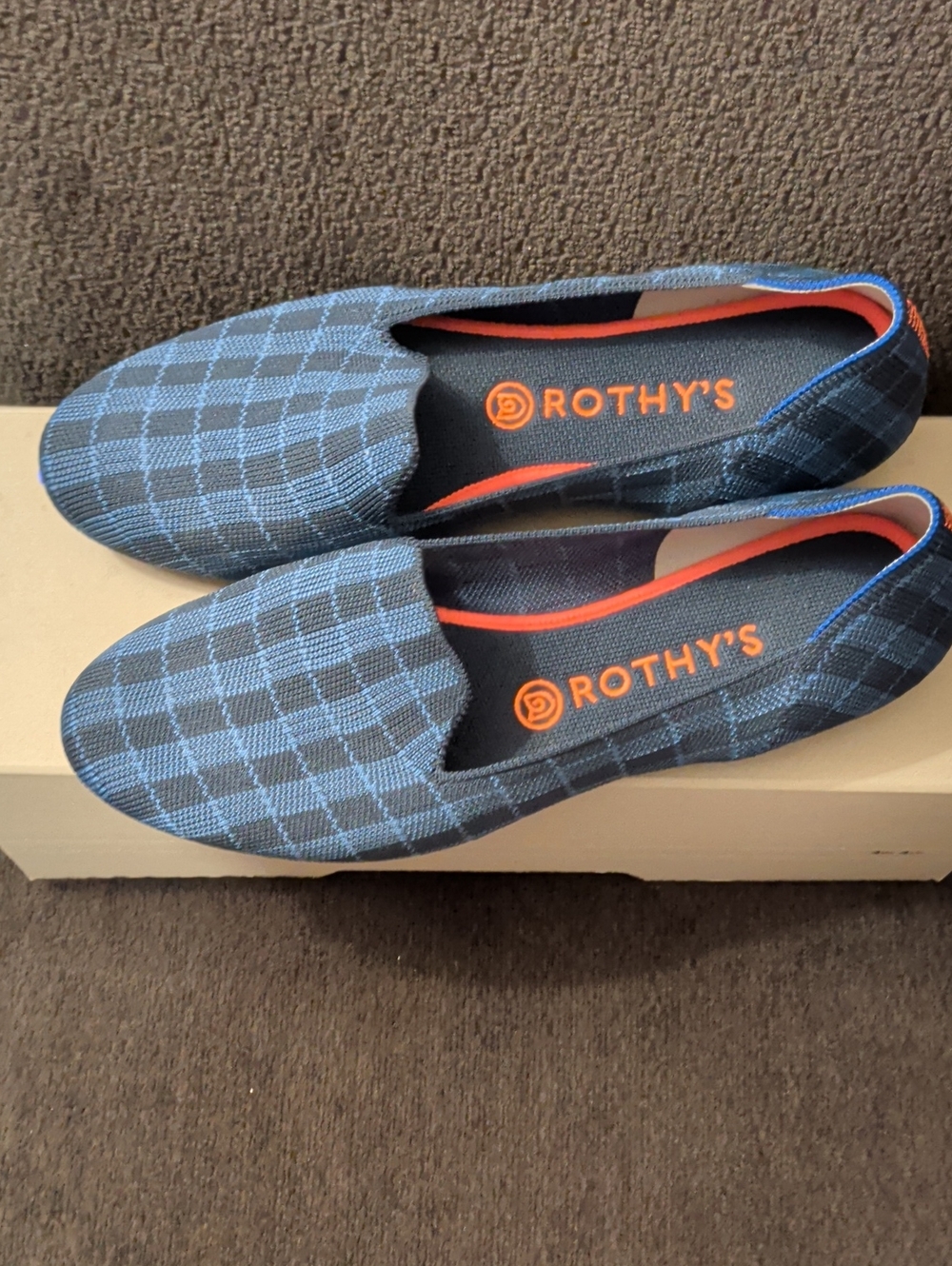 Discontinued Rothy's Navy and Black Checkered Slip-On Loafers
